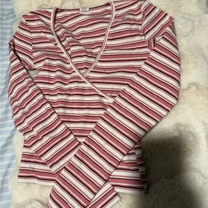 SET Active x Parke Pink and White Striped Wrap-Style Long Sleeve Top